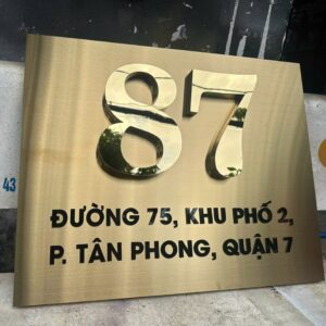 Bảng số nhà chữ nổi Inox vàng