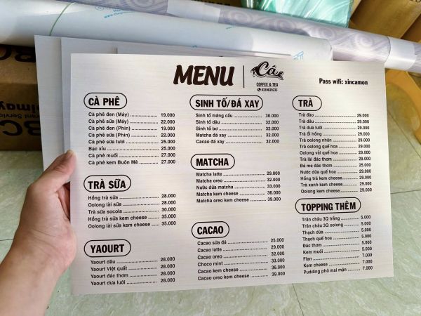 in menu cầm tay