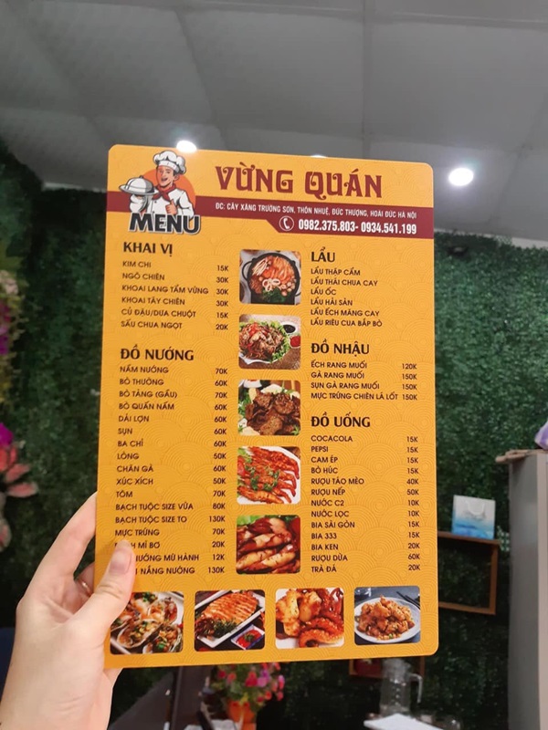 menu cầm tay a4