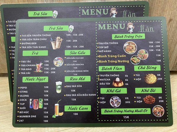 menu cầm tay